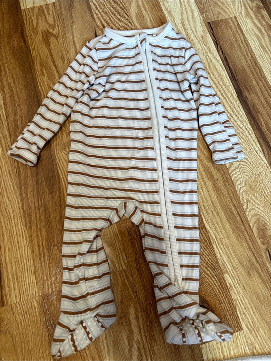 Angel Dear Other - Angel Dear Cream and Brown Striped Footed One-Piece
